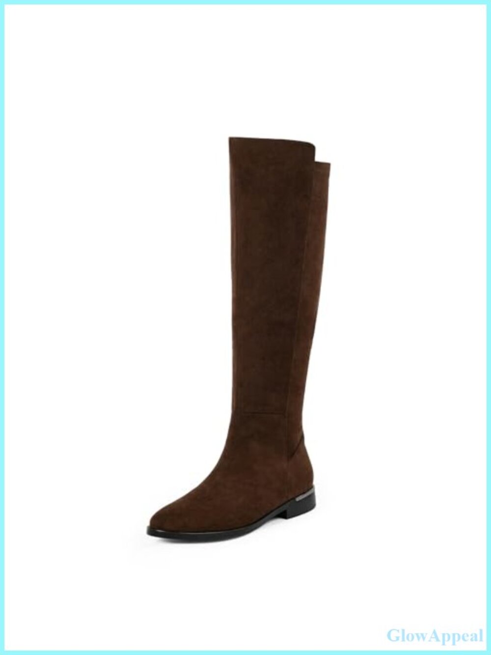 Faux Suede Knee High Boots Flat Round Toe Side Zipper Stretchy Riding Boot